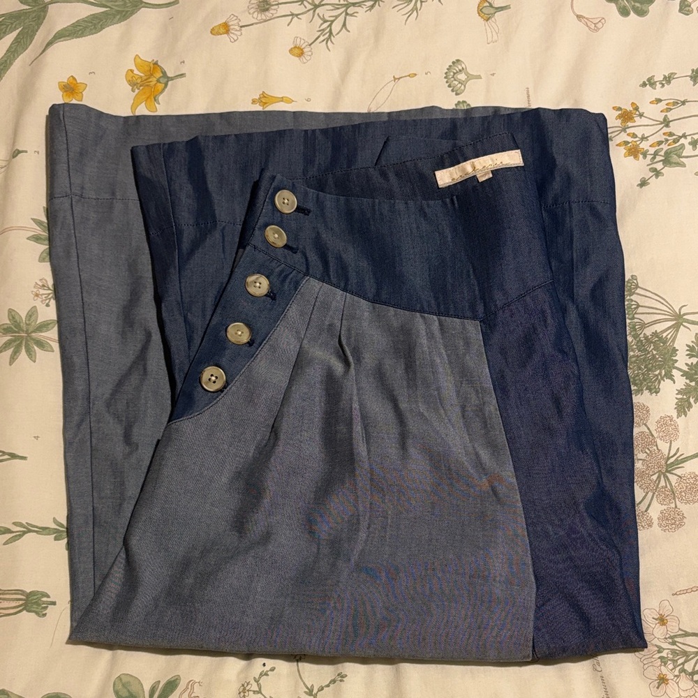 Archerie NYC Designer Two-Toned Blue Wide Leg Culottes Pants Size 2 - Picture 5 of 9
